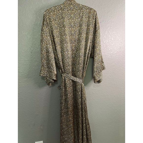 VTG 80s Inner Most Robe XL Cream‎ Leopard Print Kimono Open Tie Front Intimates - Picture 2 of 8